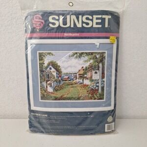 Sunset Needlepoint Kit Bayside Lane Cottage House PURE WOOL Landscape 12087